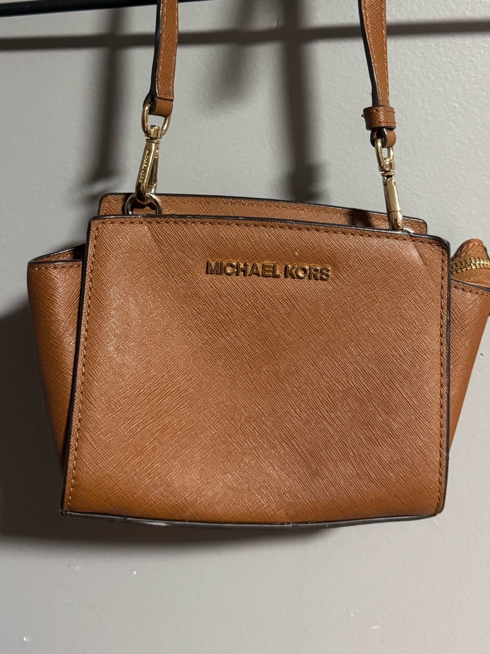 Michael Kors Tan Saffiano Leather Crossbody Bag with Gold Hardware